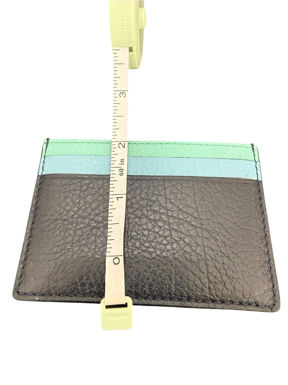 Coach Brown Leather Card Case with Mint Stripe